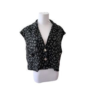 Lavish Black Grey Cropped Leopard Print Jacket Vest sz MEDIUM NWT